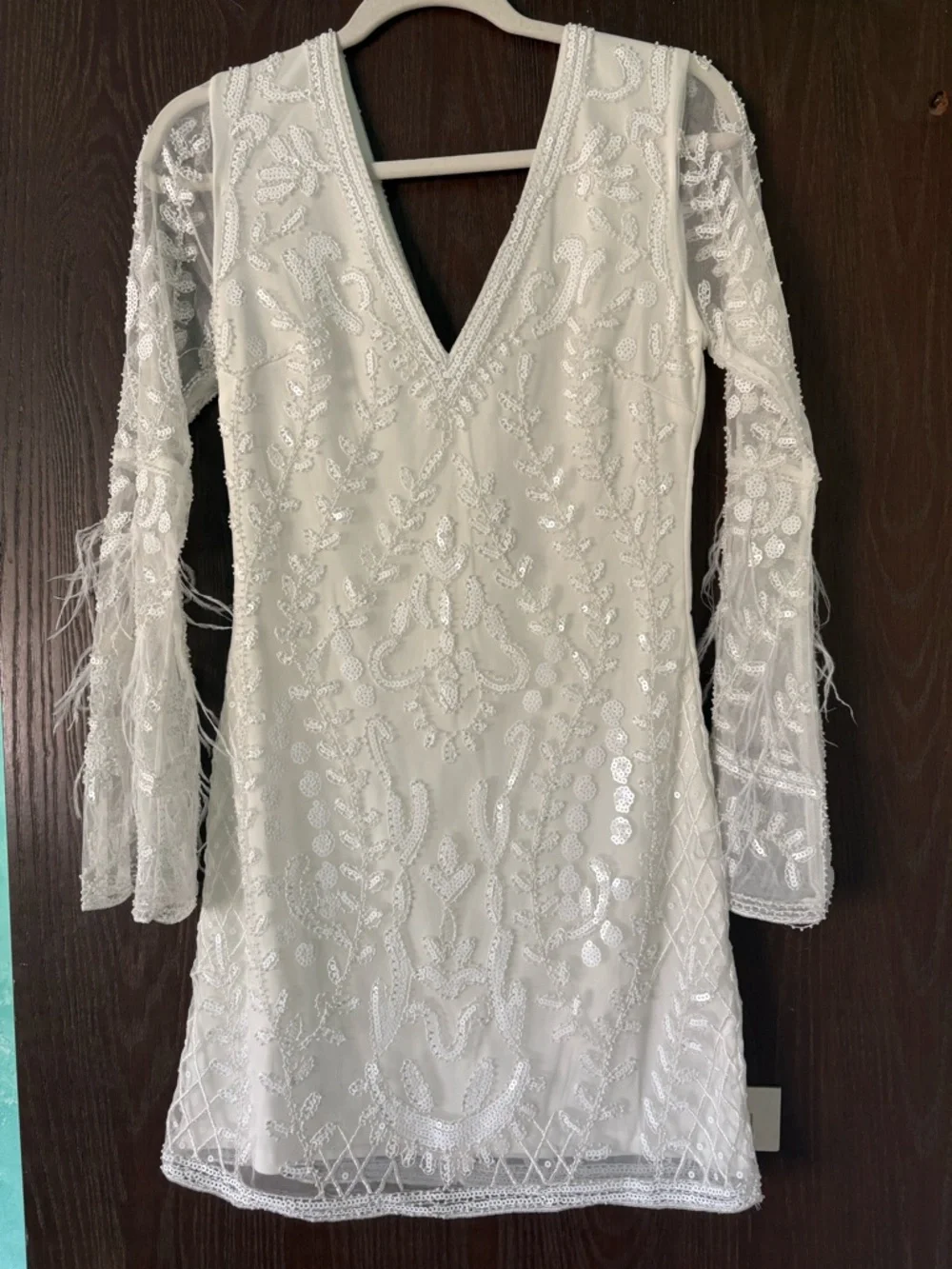 Larisa white printed sequin long sleeve dress - Picture 3 of 8